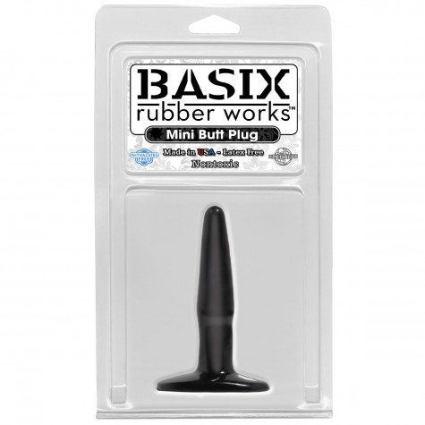 Маленькая чёрная анальная пробка Basix Rubber Works Mini Butt Plug - 10,8 см.