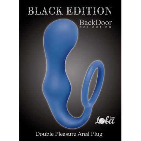 Синее эрекционное кольцо с анальной пробкой Double Pleasure Anal Plug