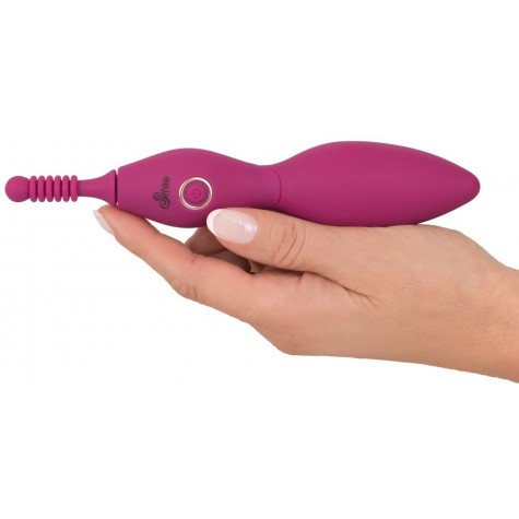 Ярко-розовый клиторальный вибратор с 3 насадками Spot Vibrator with 3 Tips - 17,9 см.